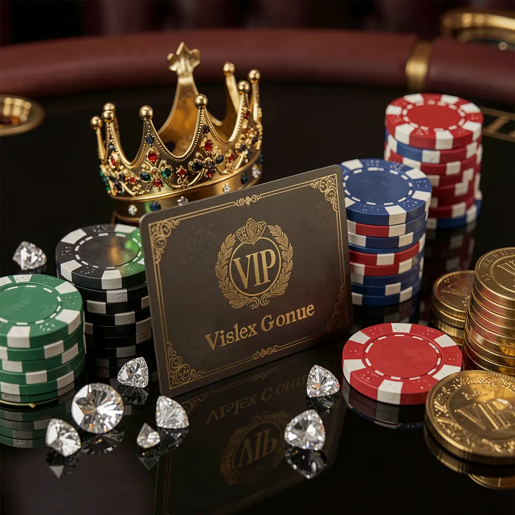 8999ok VIP casino bonus concept featuring a golden crown, luxury membership card, poker chips, diamonds, and coins arranged on a glossy black table in an elegant premium style